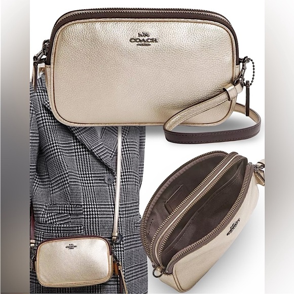 Coach Handbags - Coach Camera Bag Convertible Clutch Sadie Pebble Leather Cross Body Gold | 59952